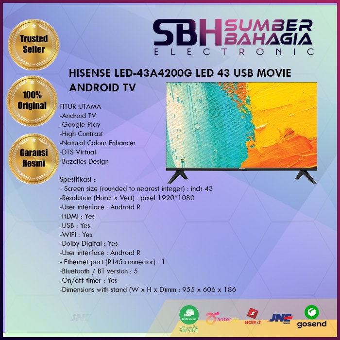 HISENSE LED-43A4200G LED 43 USB MOVIE ANDROID TV (NEW) (KHUSUS BANDUNG)