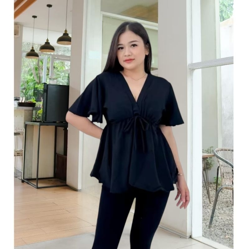 Atasan Wanita Blouse V neck Crinkle Airplow Size L XL XXL Terbaru Murah