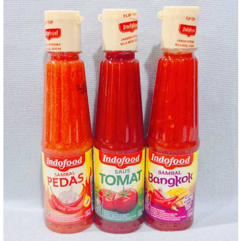 

Indofood Sambal Pedas / Sambal Extra Pedas / Sambal Pedas Dahsyat / Saus Tomat / Sambal Bangkok (135 ml)