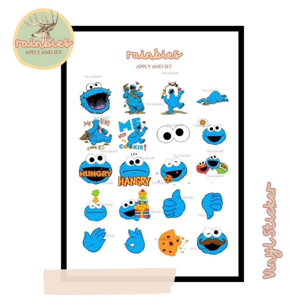 

Sticker Elmo Cookie Monster Stiker Vinyl Waterproof Kisscut HP Tablet Laptop Koper Travel Aesthetic