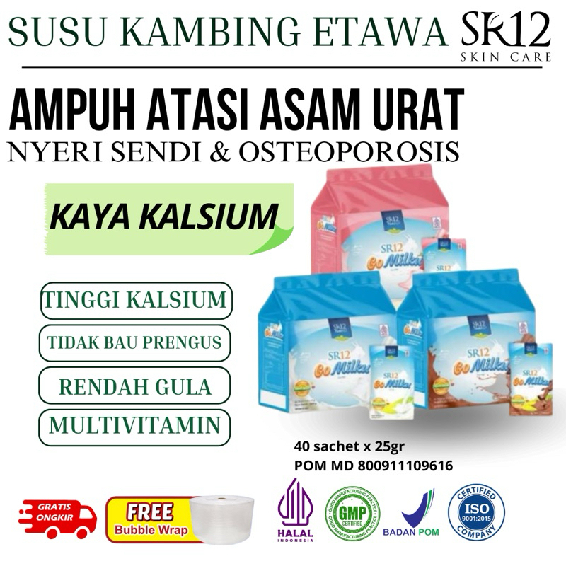 

SUSU KAMBING SR12 200gr, SUSU GOMILK SR12, SUSU KAMBING TIDAK BAU PRENGUS SUSU KAMBING HALAL, Susu kambing bpom atasi asam urat, nyeri sendi