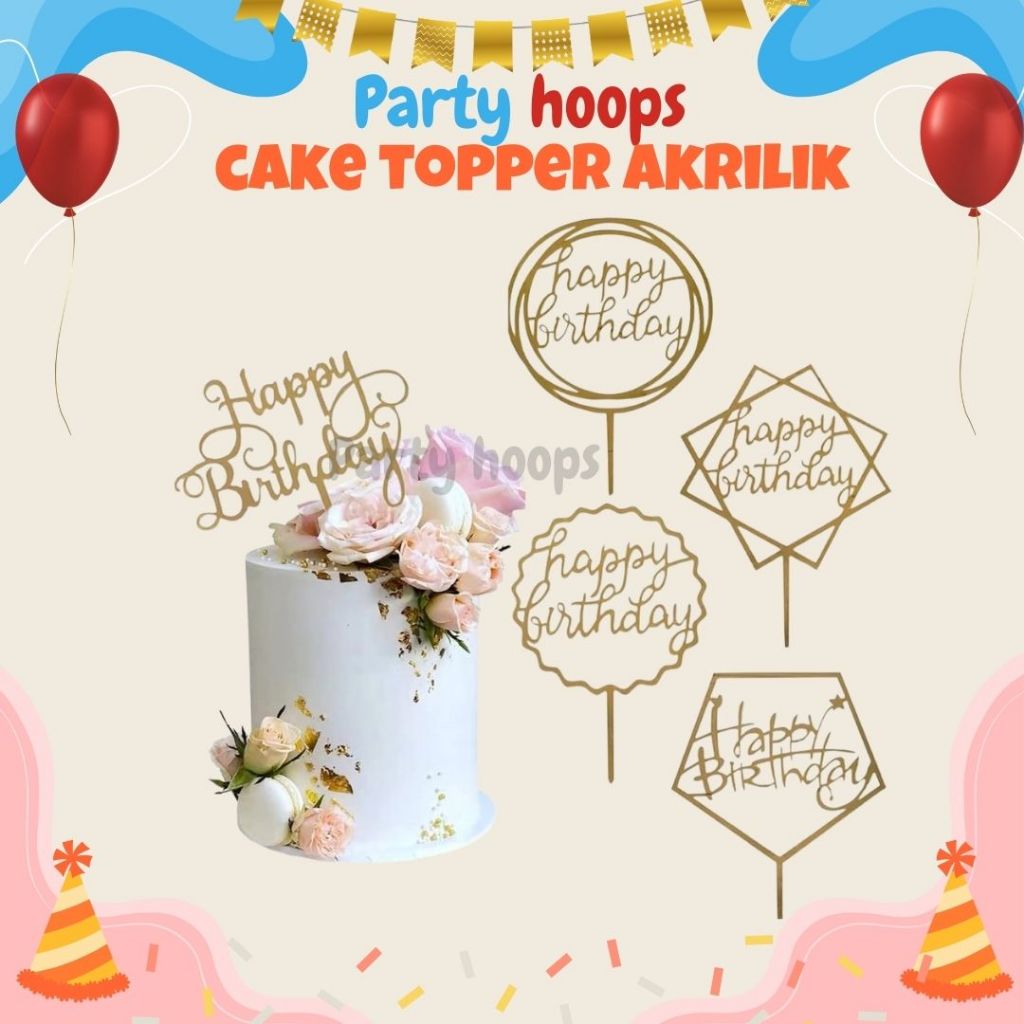 

10pcs Cake Topper Kue Akrilik Happy Birthday Dekorasi Ulang Tahun Partyhoops