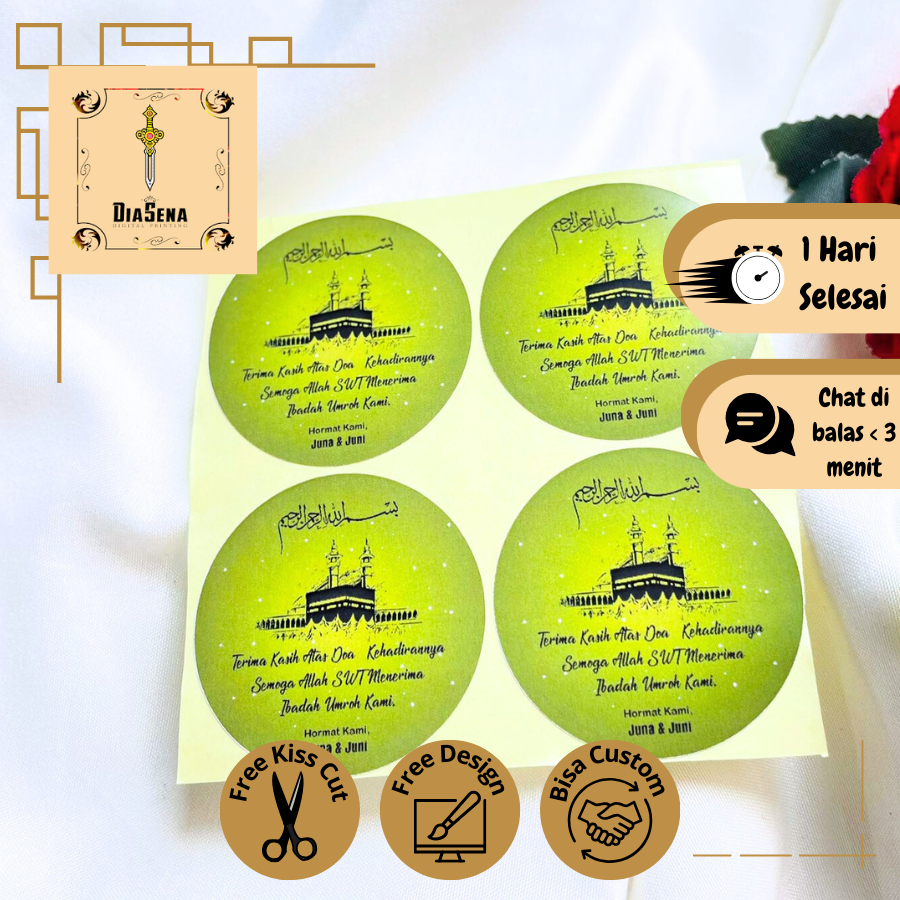 

2-4 Diasena Cetak Print Stiker Bulat Haji Umroh Sticker Label Custom Gift Hajj Murah Free Desain