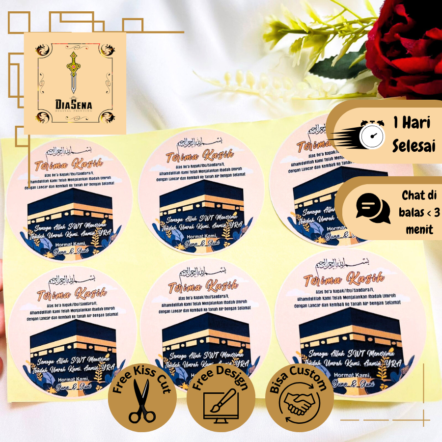 

5-8 Diasena Stiker Gift Umroh Chromo Bulat Sticker Label Souvenir Naik Haji Free Desain Uk.Sedang