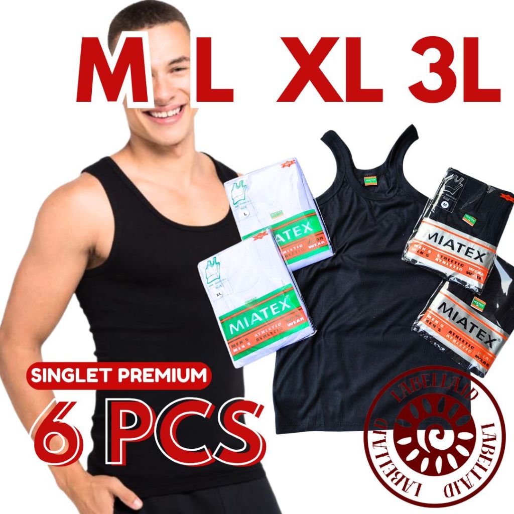 TERMURAH SETENGAH LUSIN 6 PCS Singlet Kaos Dalam PRIA Premium Katun Warna Hitam Miatex Milatex Nutex