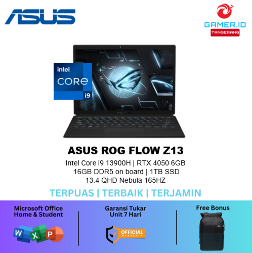 Asus Rog Flow Z13 GZ301VU Touch 2IN1 I9 13900H RTX4050 6GB/ 16GB 1TB W11+OHS+O365 13.4QHD NEBULA 165