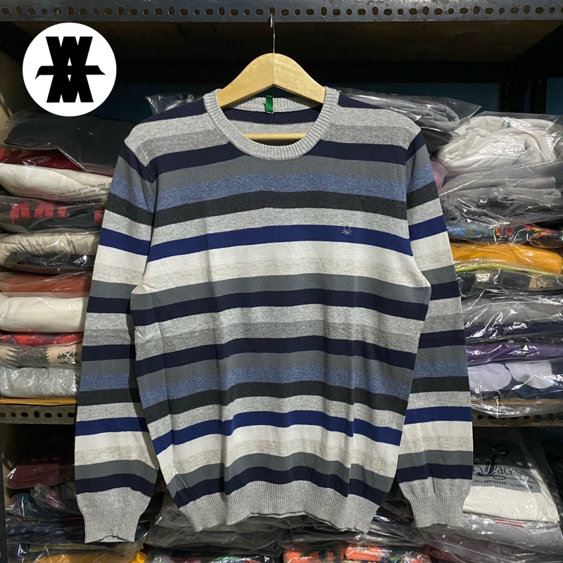 United Color Of Benetton Stripe Knit Grey Size 67x53 Made in Rumania