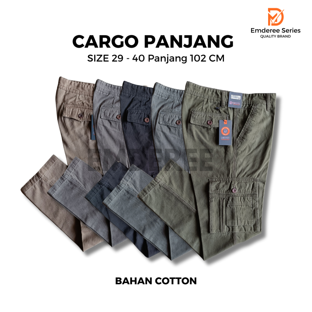 Emderee - Celana Cargo Panjang Pria  Regular-Fit Bahan Cotton Lembut  Bio-Washing