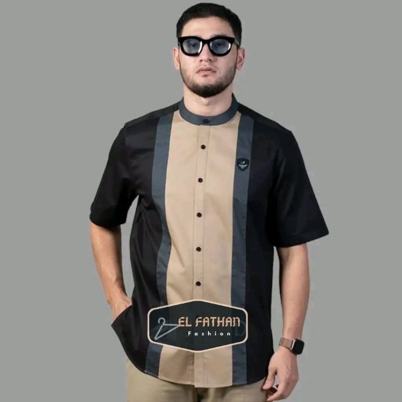 Baju Hem Kemeja Koko Lengan Pendek Pria Dewasa Kombinasi Batik Terbaru