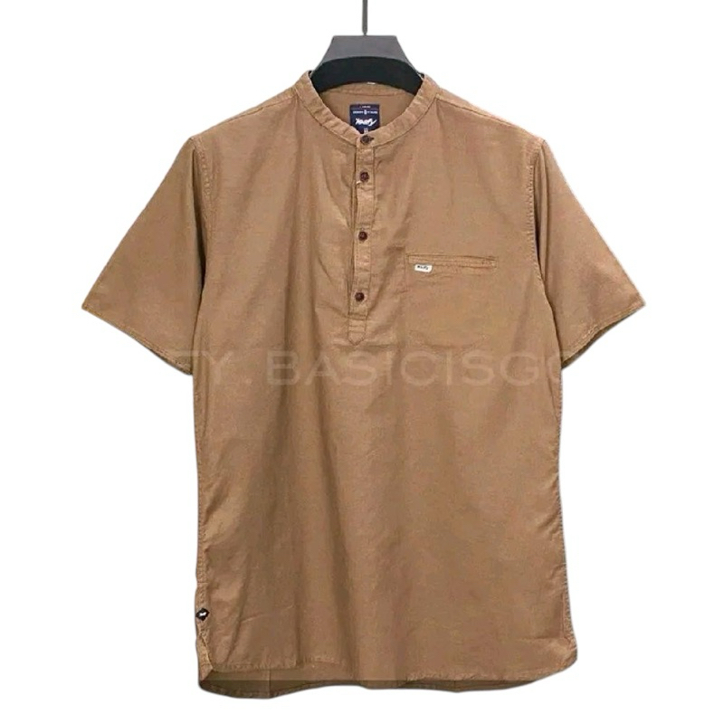 Kemeja Koko Kurta Lengan Pendek Leafy Original - - Linen, Pria, Baju, Kerja, Katun, Casual, Kerah, D