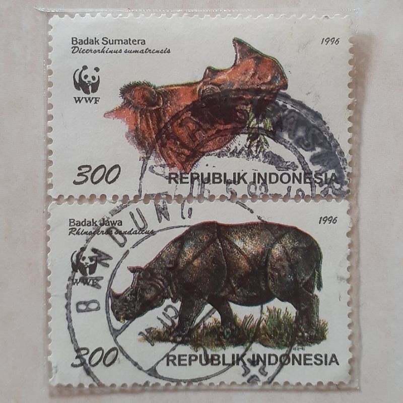 Perangko Indonesia WWF Badak Tahun 1996 set 2pcs