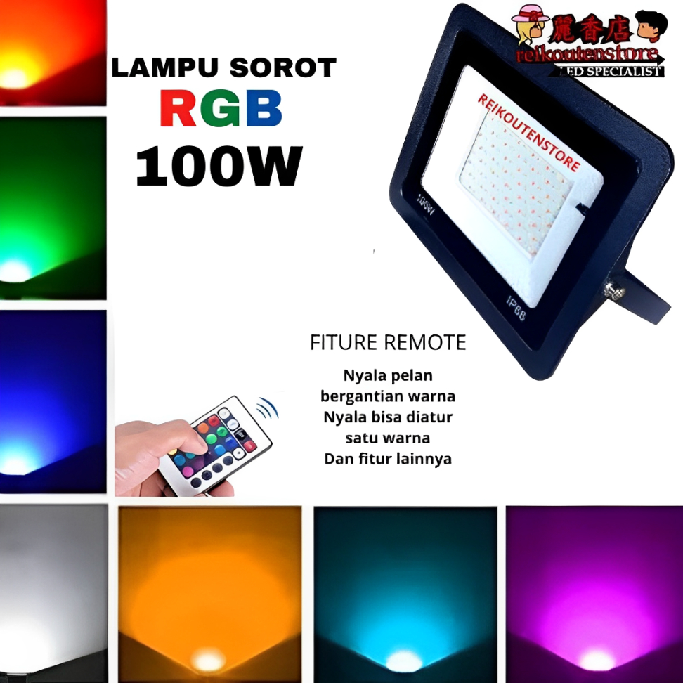 Lampu Sorot Led 100 Watt Outdoor Waterproof Anti Air RGB warna Warni Taman Tembak Aesthetic