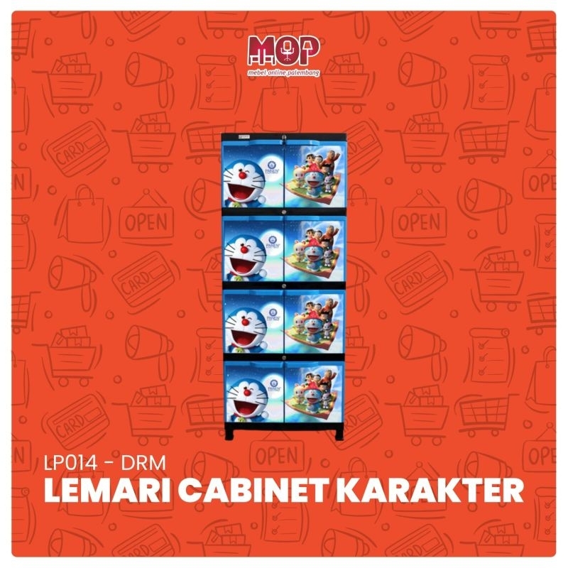Lemari Plastik Panen 4 tingkat Kunci Lemari Pakaian Plastik Doraemon