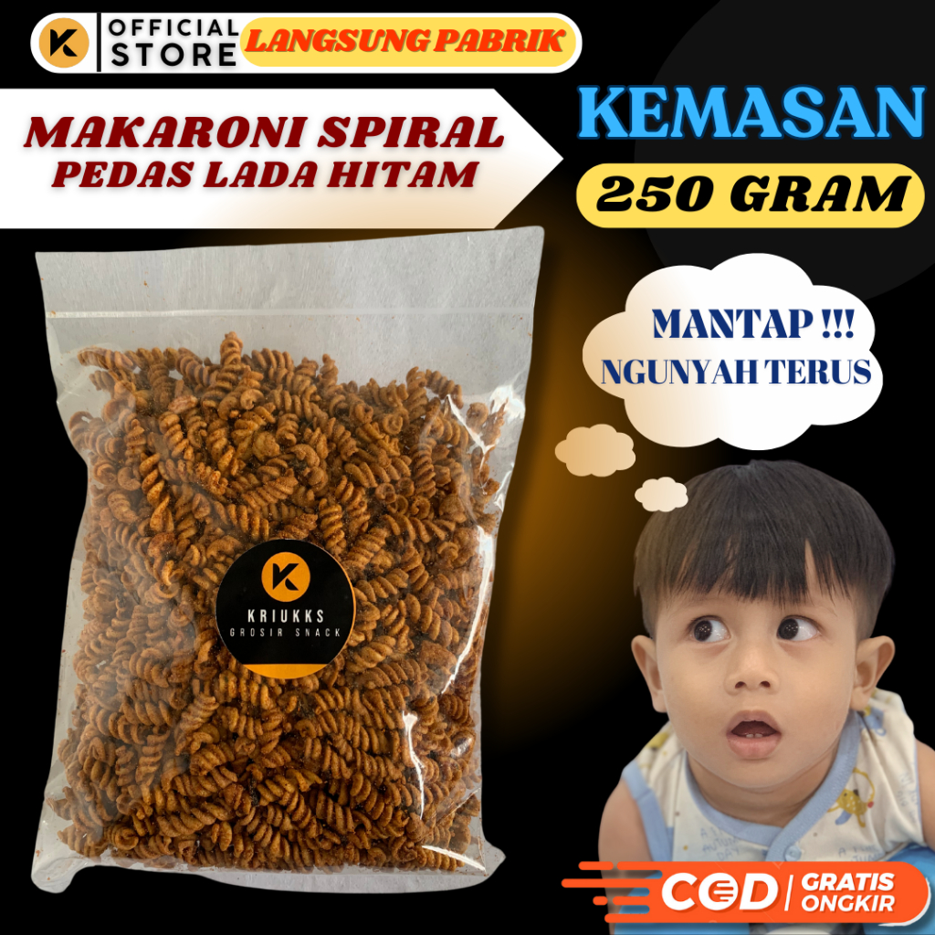 

Kriukks Makaroni Ulir / Spiral Lada Hitam Macaroni Spiral Rasa Pedes Snack Kiloan Kriuk, Renyah, & Crunchy Snack Makaroni Spiral