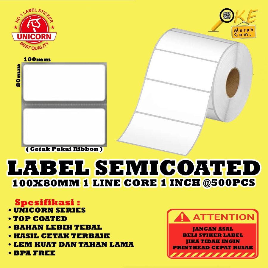 

Kertas Stiker Label Semicoated 100x80mm / 100x80 / 100 x 80 mm 1 Line 1 Inch isi 500pcs & 1.000pcs