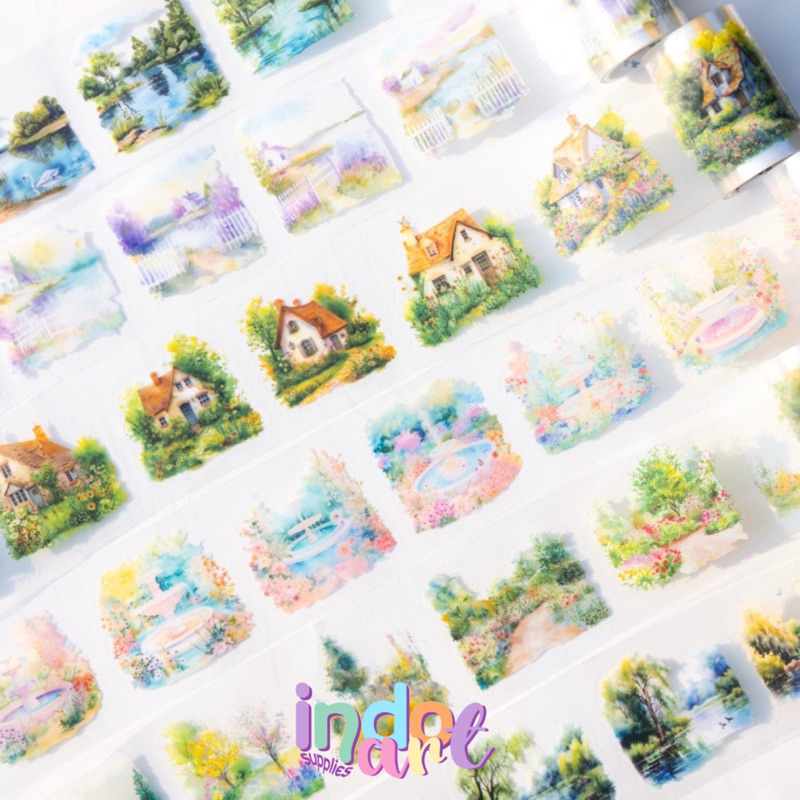 

(IAS) WS24 - Washi Tape isolasi Transparant Scenery Spring Gardern House Tree Fountain Pemandangan Lake Danau 6 cm 2 meter