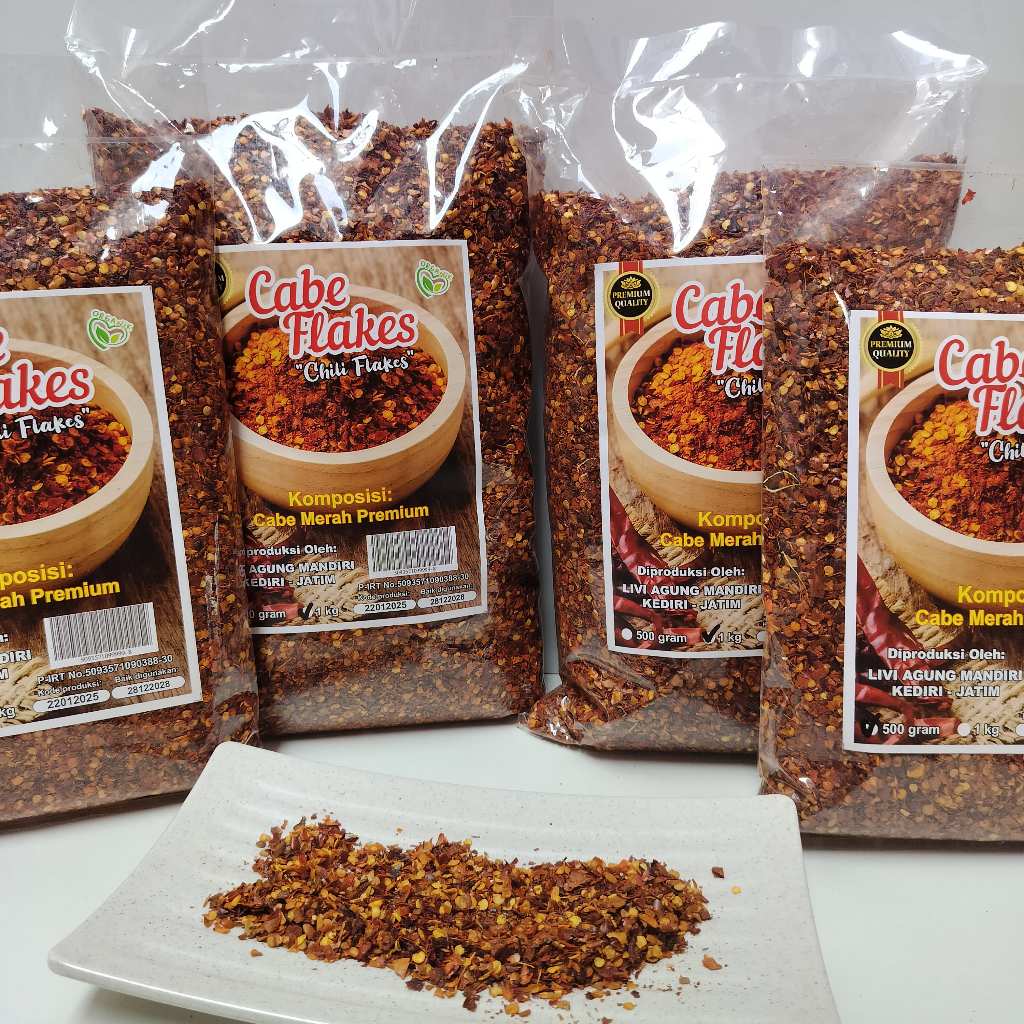 

Chilli Flakes Organic Cabai Giling Kasar Murni Kemasan [ 500 & 1kg ]
