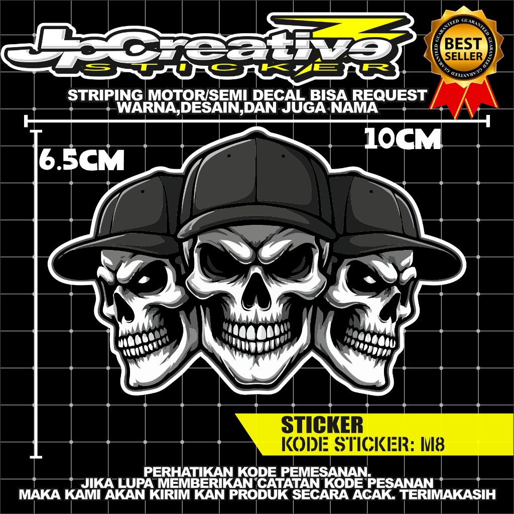 

sticker logo tengkorak keren sudah laminasi sudah printcut tinggal tempel murah
