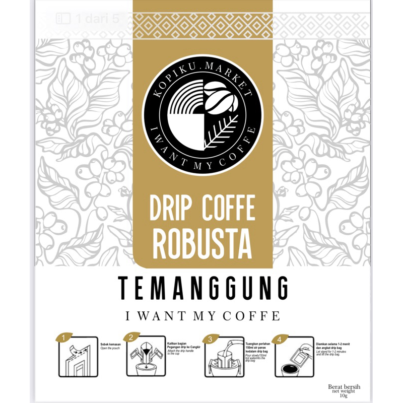 

Temanggung 1 Drip bag Coffe Robusta - Kopi Hitam instant Filter By Kopiku