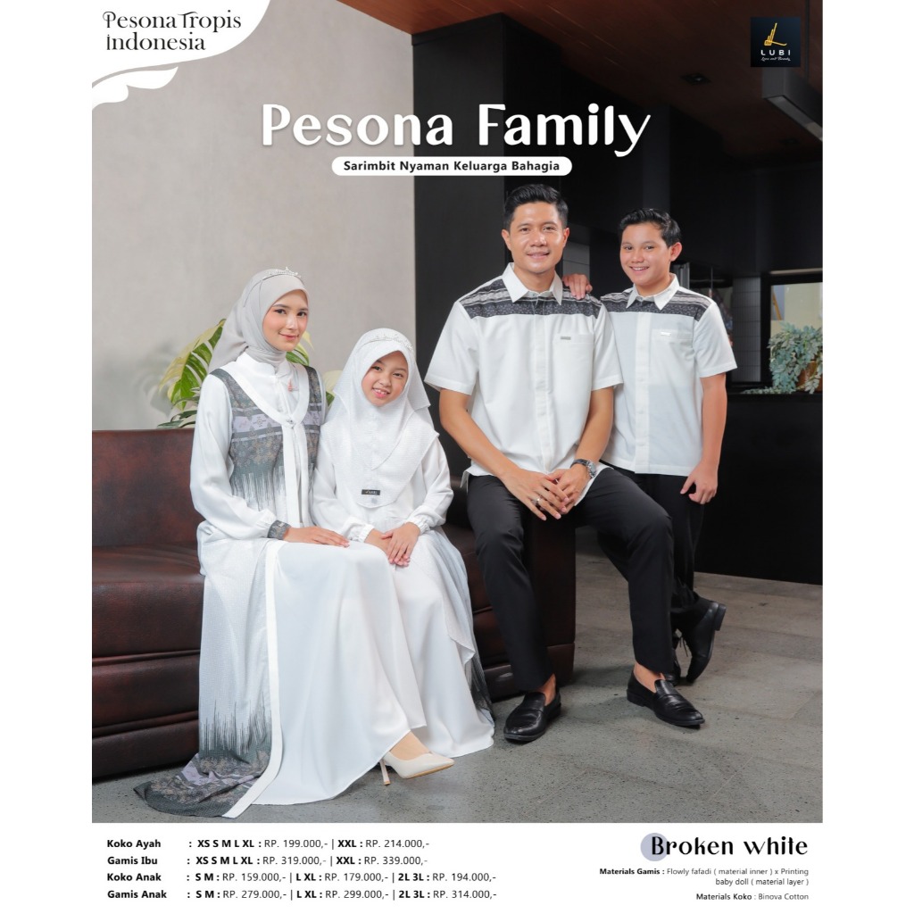 LUBI Sarimbit 2025 Abaya KOKO dan anak Broken White, abaya putih, koko putih, busana muslim putih
