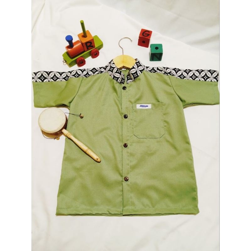 batik anak Hem kemeja anak kombinasi polos modern kekinian