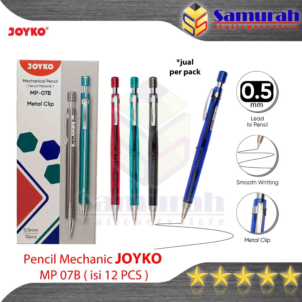 

Pensil Mekanik Joyko MP-07 B 0.5 mm Per Lusin / Mechanical Pencil MP 07 B isi 05 Mili / Pensil Cetek Isi Ulang Kecil MP-07B