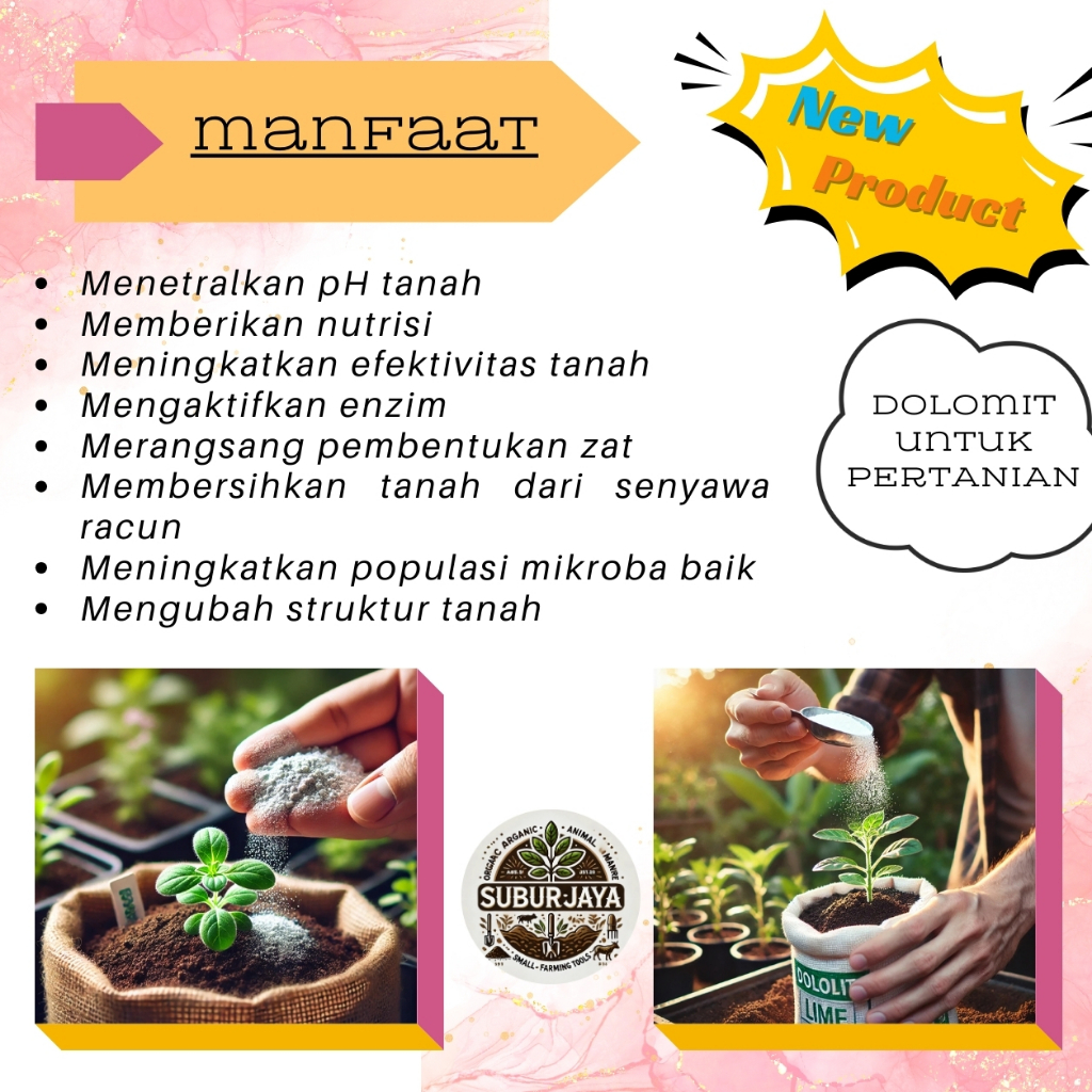 Adelonz Pupuk Kapur Dolomit 1 Kg Kalsium & Magnesium Premium Untuk Tanaman, Ternak, Dan Perikanan