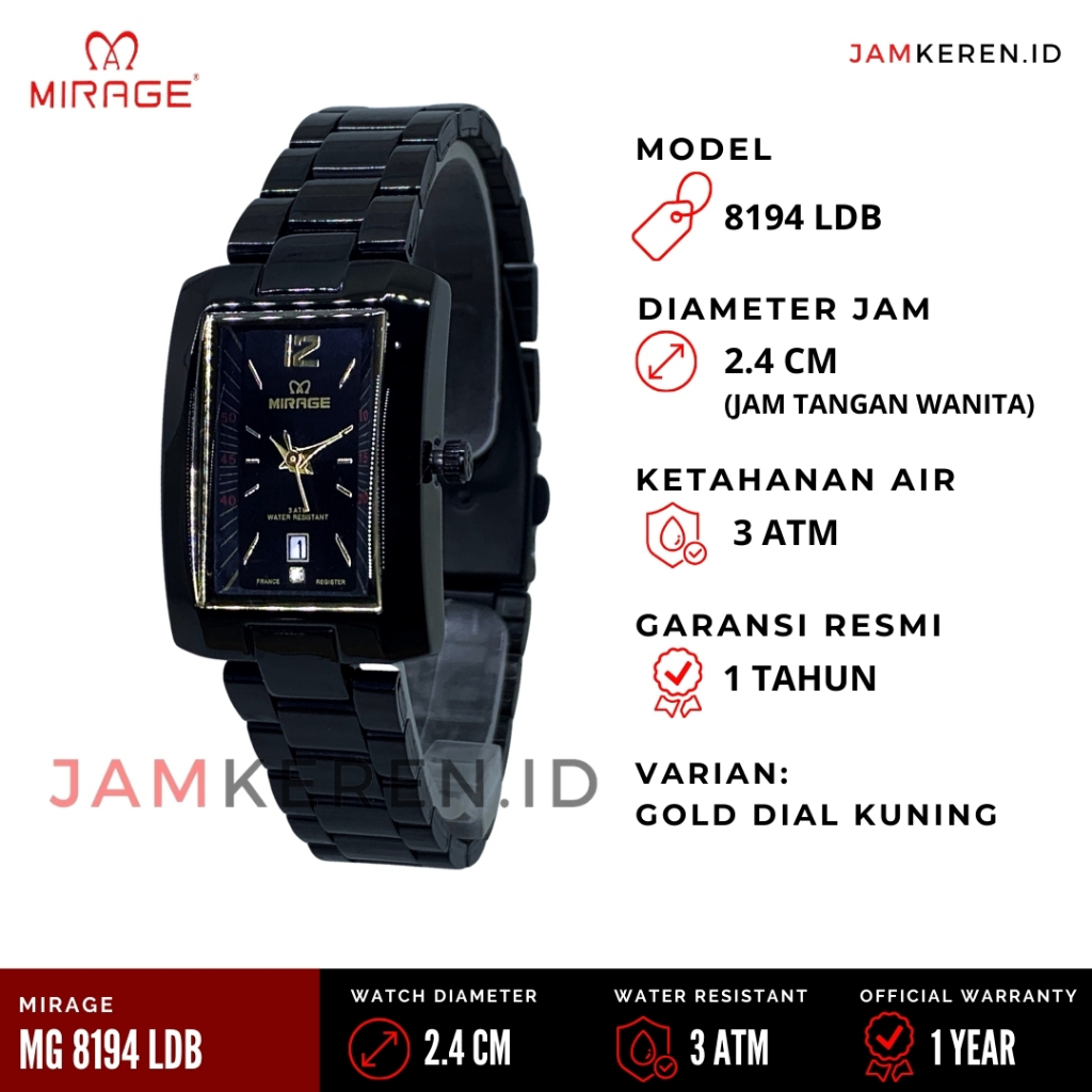 Mirage - Jam Wanita Elegan Mewah - Jam Tangan Mirage Wanita - 8194 LD Original 100% Garansi Resmi
