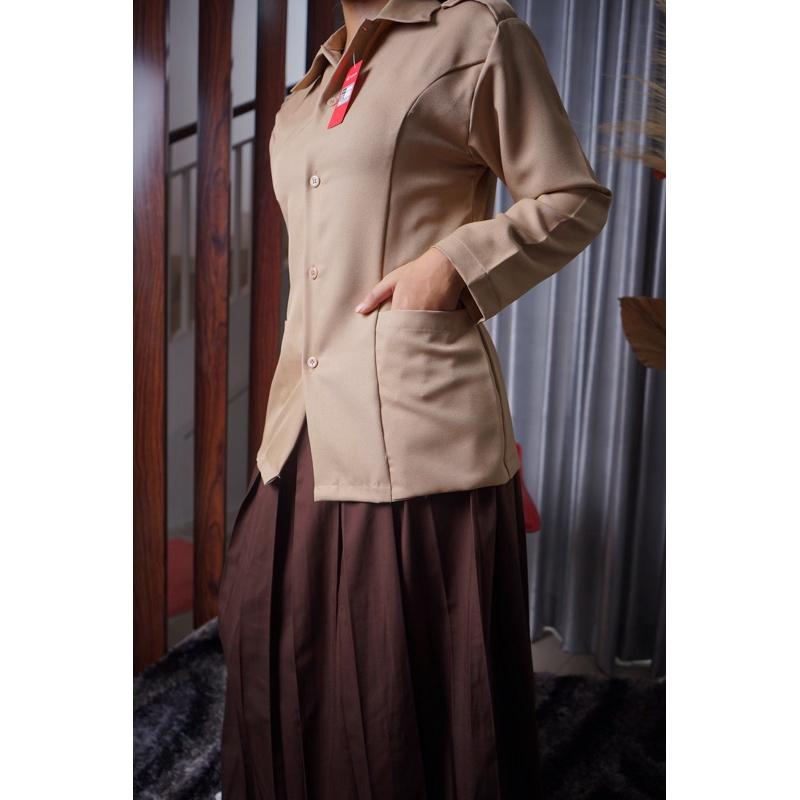 DIVA LEE Laricci Baju Seragam Guru / Pembina Pramuka Wanita Lengan Panjang - Bahan Laricci Warna Cok