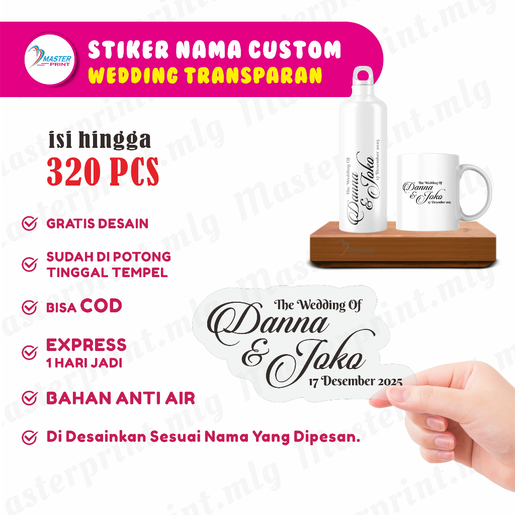 

[mp85 a] 320pcs Stiker Wedding Transparan Custom Nama waterproof stiker souvenir pernikahan anti air