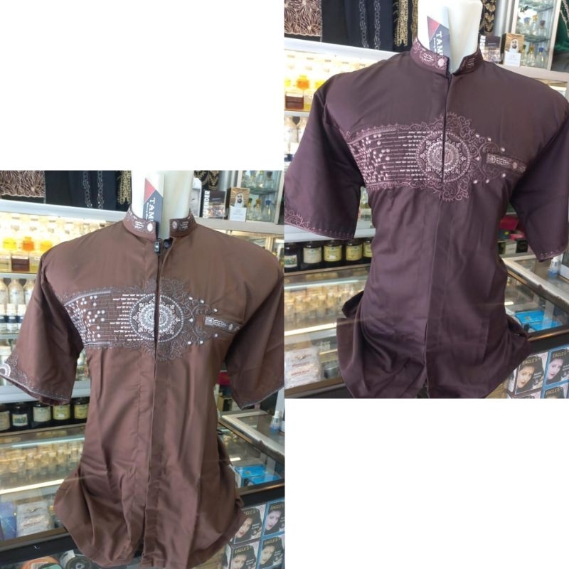 Baju Koko Takwa Pria Tamer Lengan Pendek Bordir Katun Premium Praha