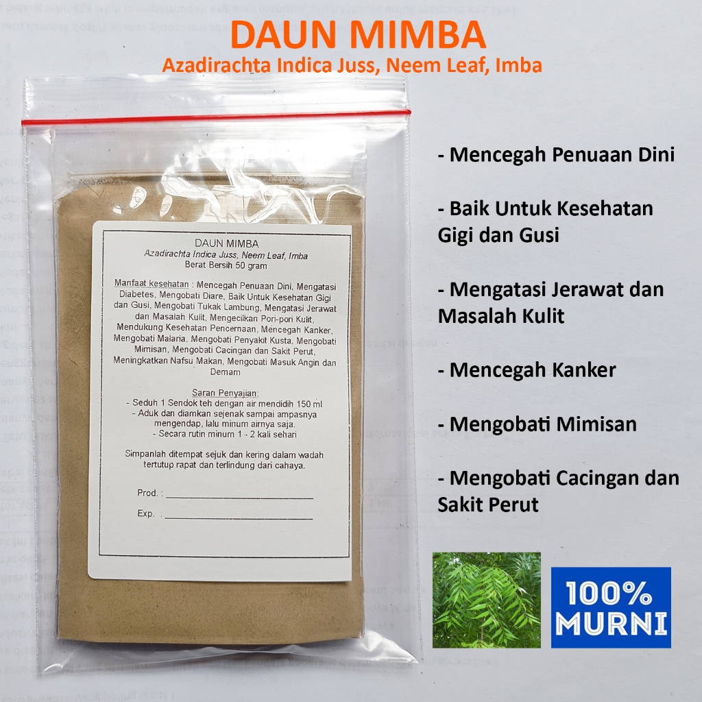 

DAUN MIMBA Seduh SerbukBubuk Mimisan Cacingan Kusta Malaria Diabetes Diare Gigi Gusi Tukak Lambung