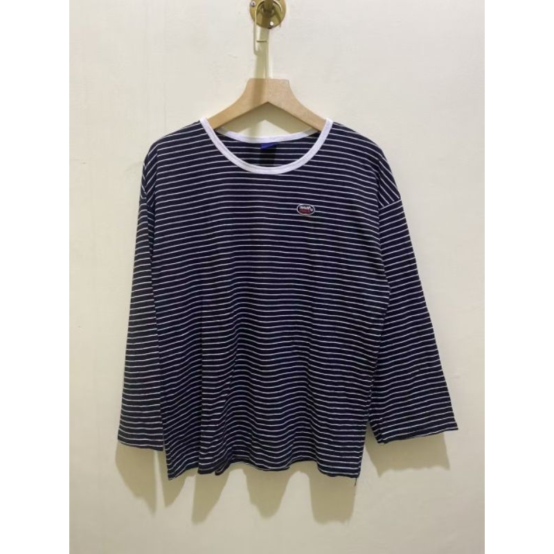 long Sleeve muah muah unisex salur kaos hitam putih