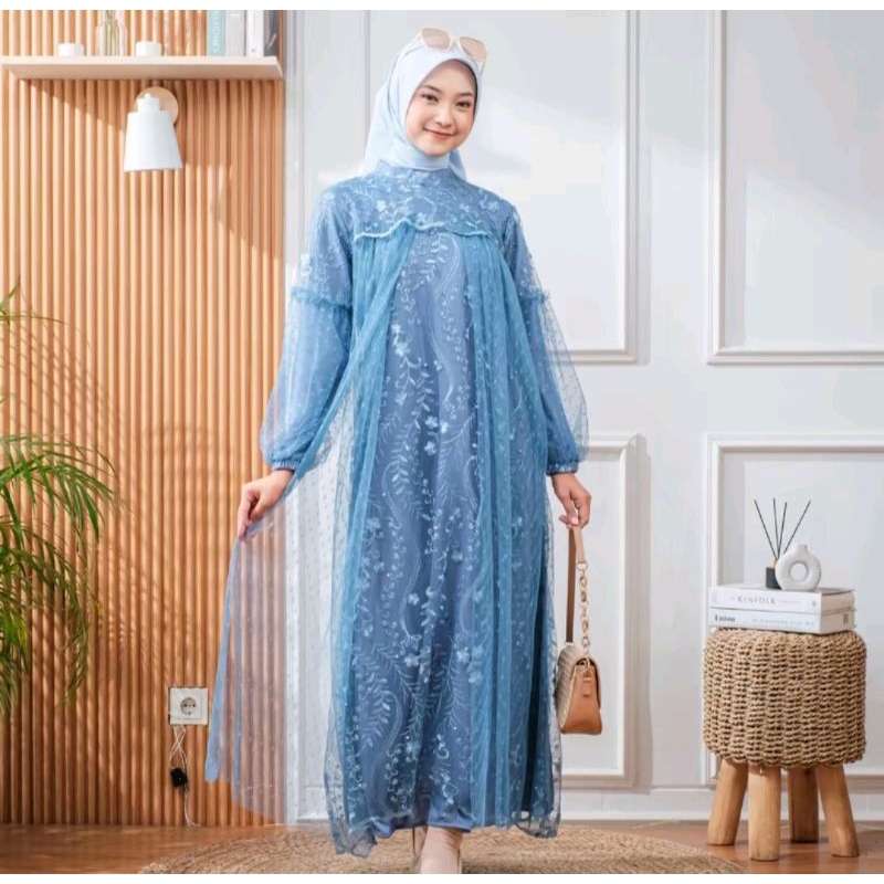 Imranajaya_Store -  Gamis Gaun brokat model baju muslim kondangan  wisuda  tebal mewah full  tile br