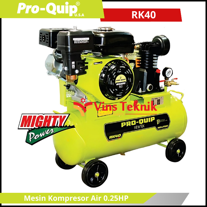 Kompresor Udara Proquip RK40 1/4 HP, Kapasitas Tangki 40 L, Sistem Pelumasan Oli