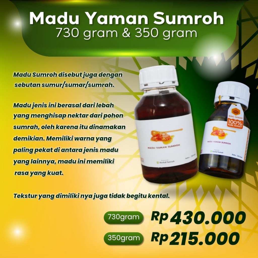 

Timur Tengah Madu Asli (Yaman, Sumroh) 350 - 730 gr Madu Murni Premium Madu Yaman Sumroh 730 gram