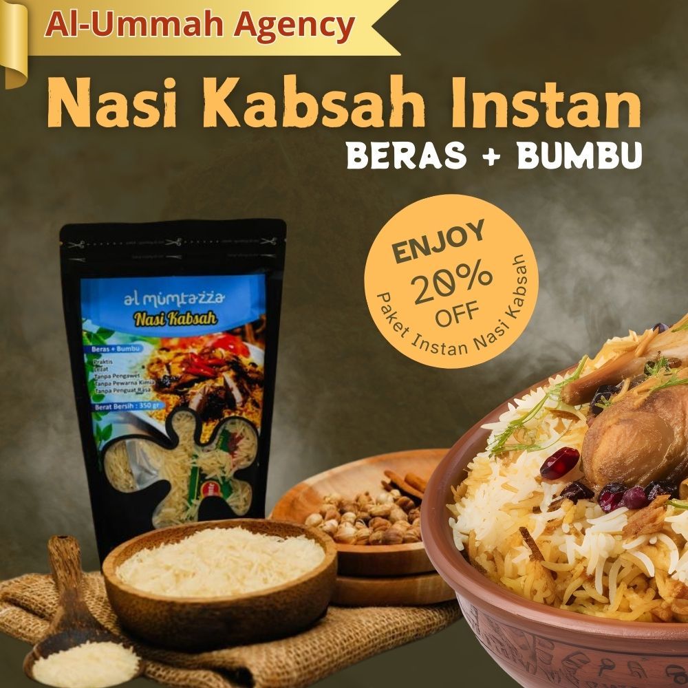 

Nasi Kabsah Paket Instan Beras Basmati dan Bumbu Kabsah Khas Timur Tengah Al-Mumtazza 350 Gram