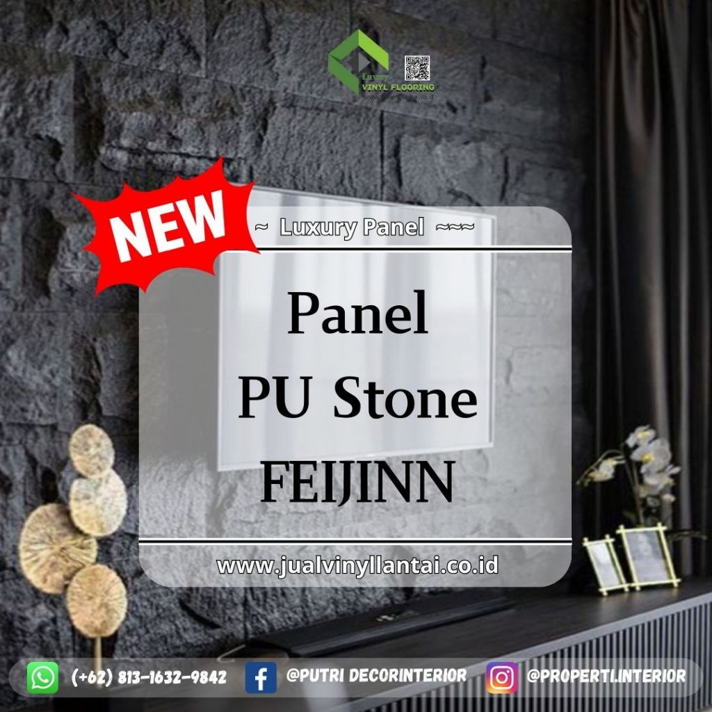 Wall panel modern 3D PU Stone Feijinn/feijian/feijin uk. L. 60cm x P. 1,2m tebal 10-30mm
