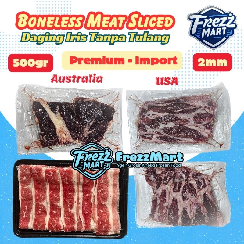

Boneless Meat Sliced USA Premium 500gr Lemak Daging Sapi Iris Tanpa Tulang US BBQ Grill Suki Shabu Yakiniku Vacum Press Beku Frozen Food