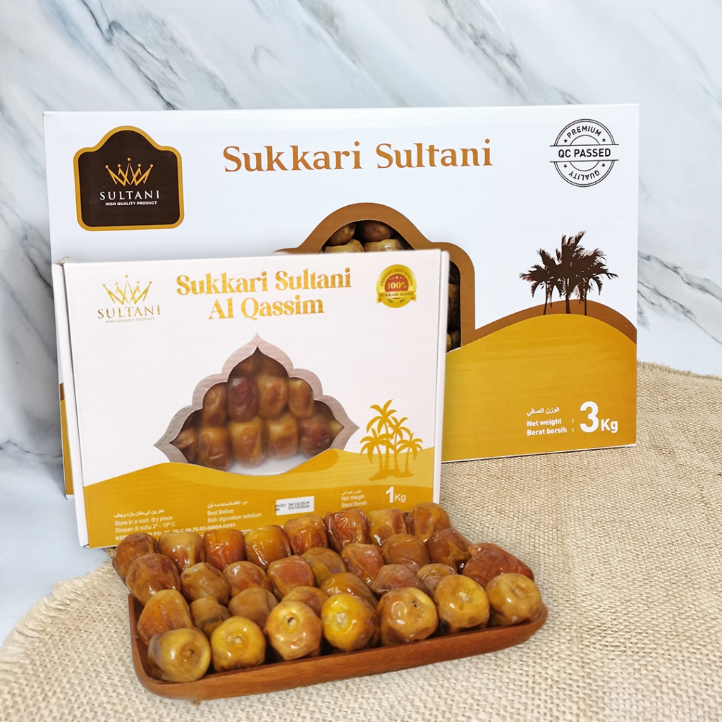 

Kurma Sukari Al Qassim Sultani Kemasan 1 Dus 3 KG