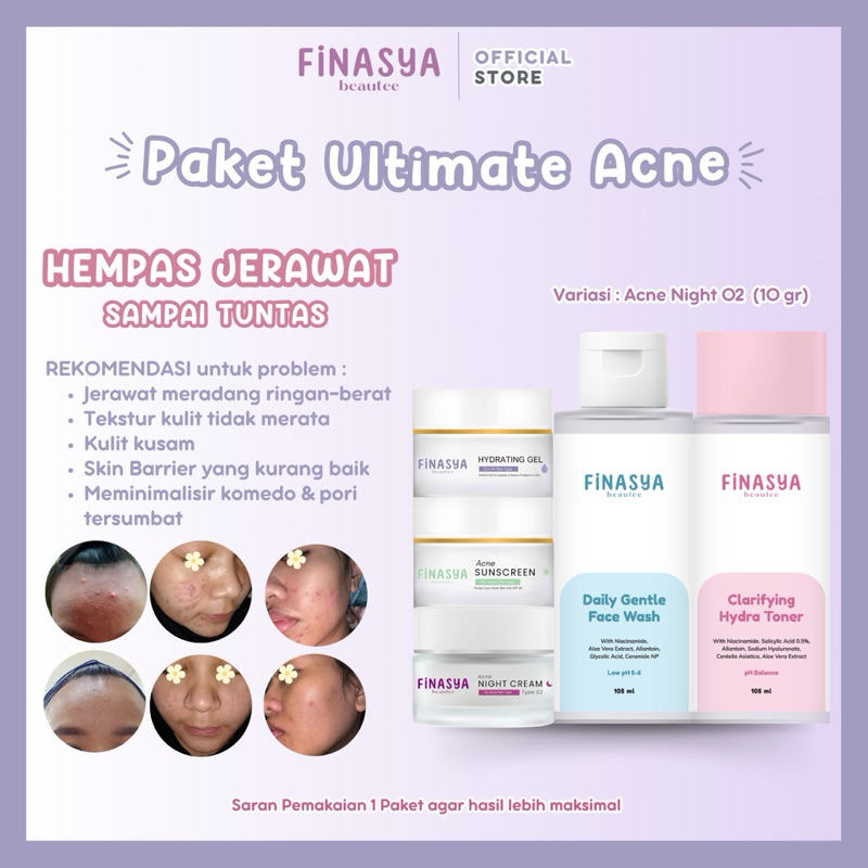 Finasya Beautee Paket Ultimate Acne Series BEST SELLER UNTUK JERAWAT MERADANG JERAWAT RINGAN BRUNTUS