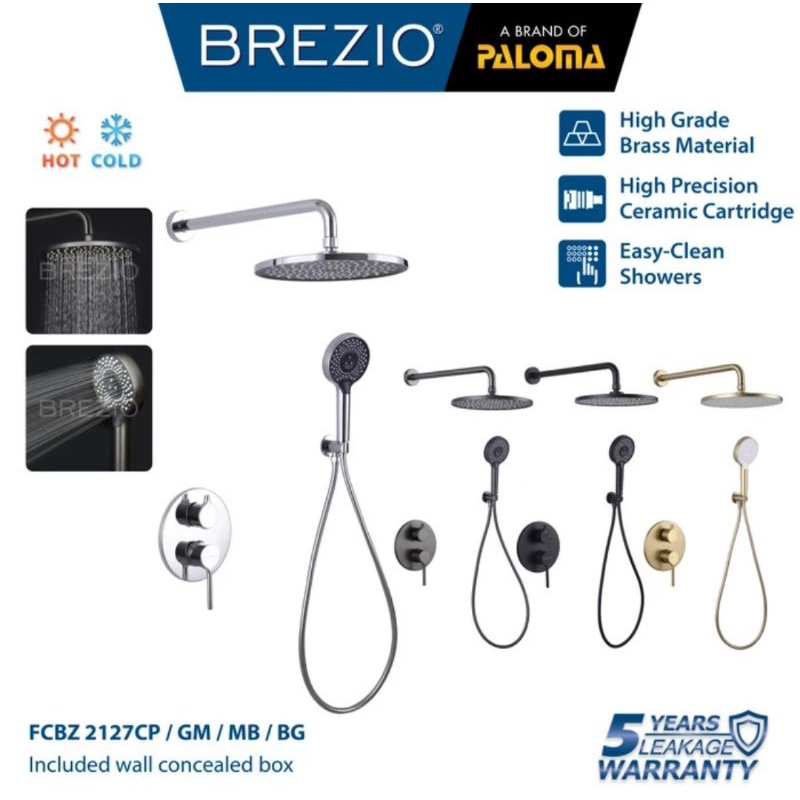 BREZIO Shower Tanam Set Keran Kran Air Panas Dingin Kepala Shower Mandi Wall Shower Mixer Kamar Mand