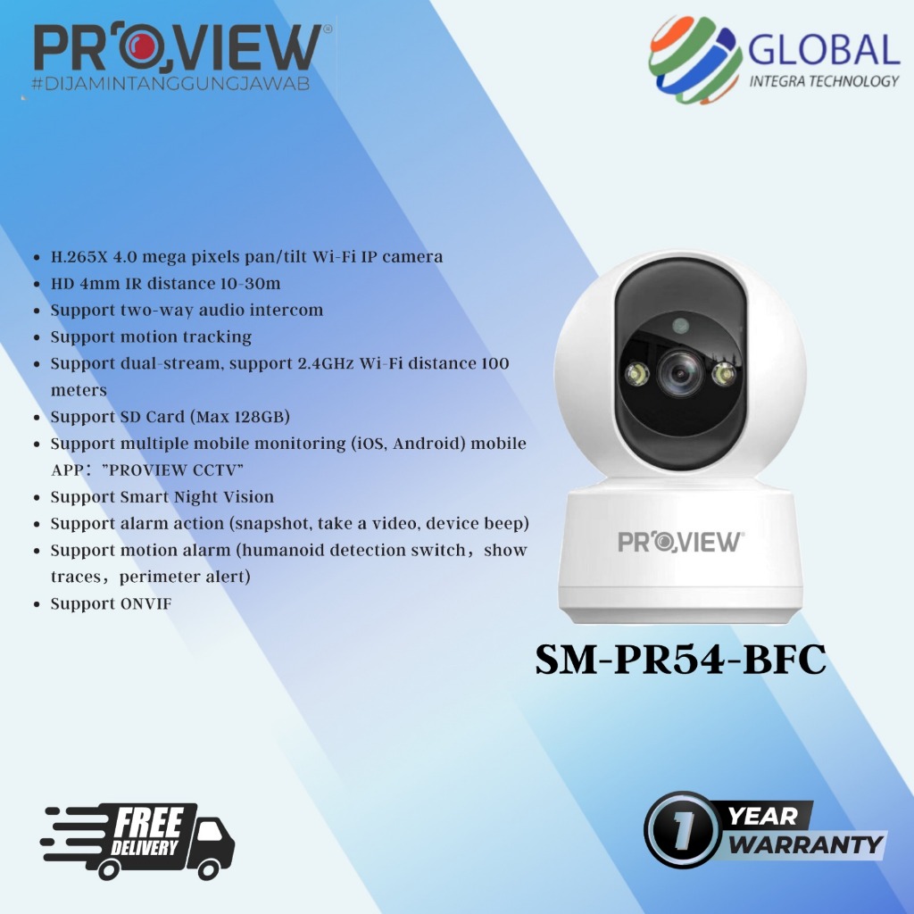 SM-PR54-BFC Wireless IP CCTV 4MP Proview Indoor PTZ Camera Night Vision