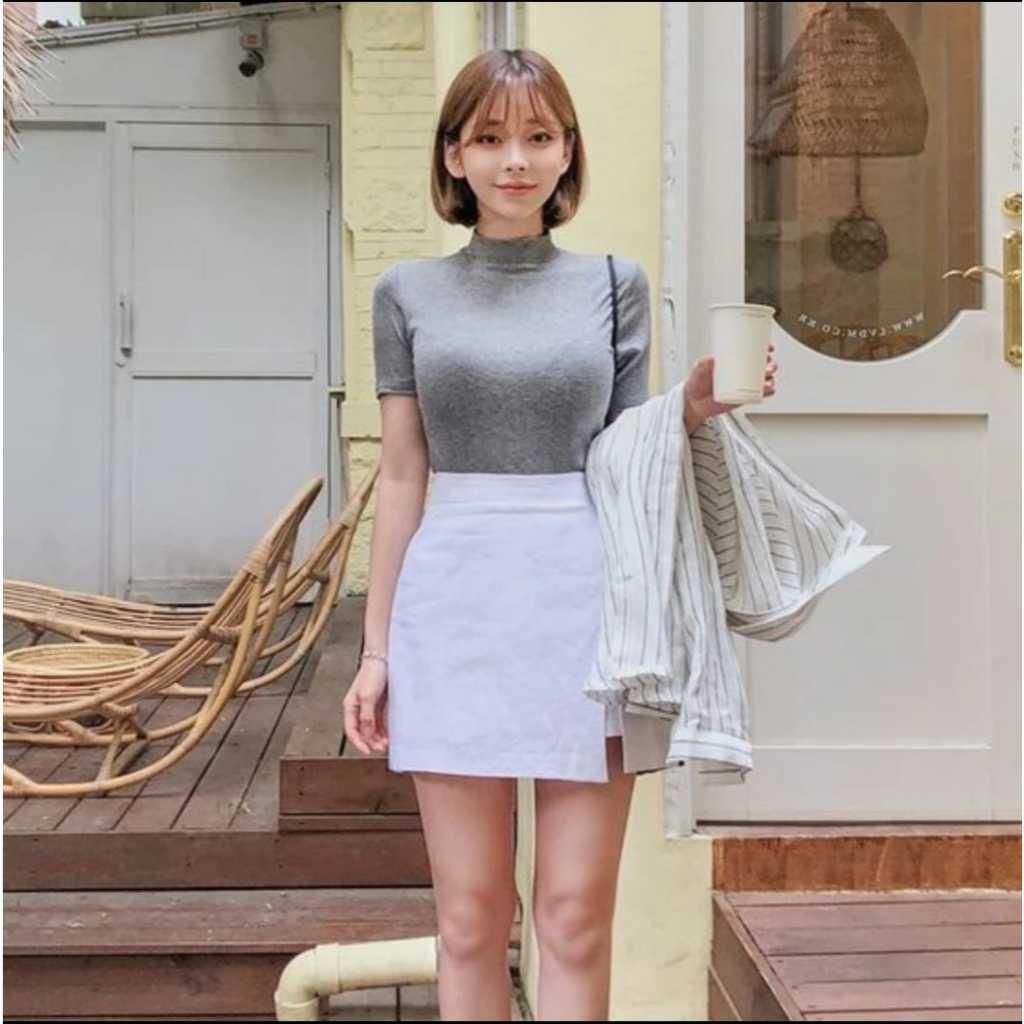 Kaos Leher Tinggi Lengan Pendek - Kaos Manset Lengan Pendek