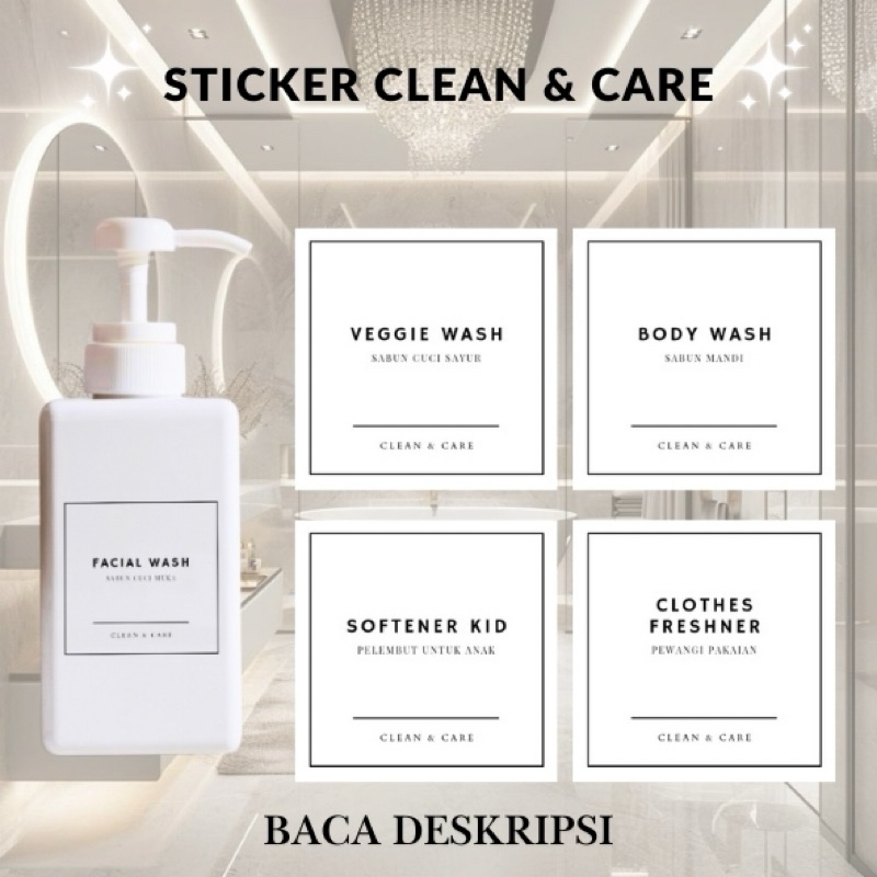 

STIKER LABEL CARE CLEAN & CARE | MINIMALIST SERIES | WATERPROOF