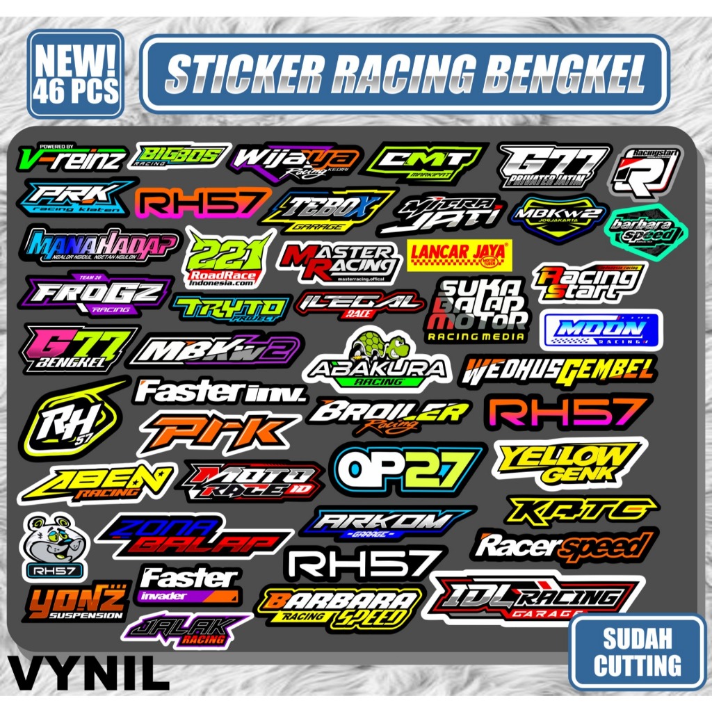 

46 pcs Stiker Pack Bengkel Sponsor Racing Stiker Motor Sudah Terpotong