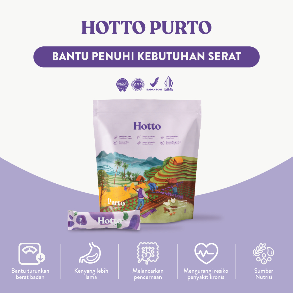 

Hotto Purto Multigrain dengan Purple Potato Minuman Sehat Tinggi Serat dari Ubi Ungu Pengganti Makan