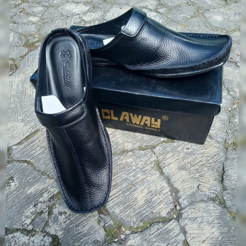 Sandal sepatu pria kulit asli warna Tan coklat putih selop slop cowok pria laki laki leather shoes