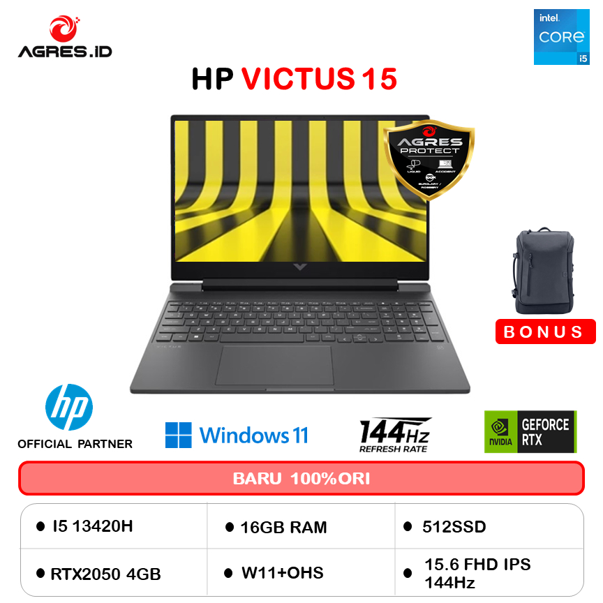 HP VICTUS 15 I5 13420H RTX2050 4GB/ 16GB 512GB W11+OHS+0365 15.6FHD IPS 144HZ BLIT 2Y+ADP SLV -FA271