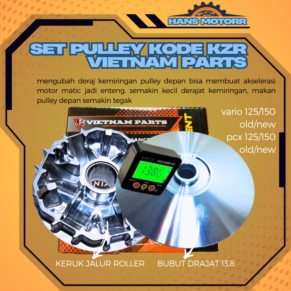 Rumah Roller Vario PULLEY VARIO CUSTOM 1 SET BUBUT + KEROK JALUR PART ORIGINAL PULI KODE (KZR) VARIO